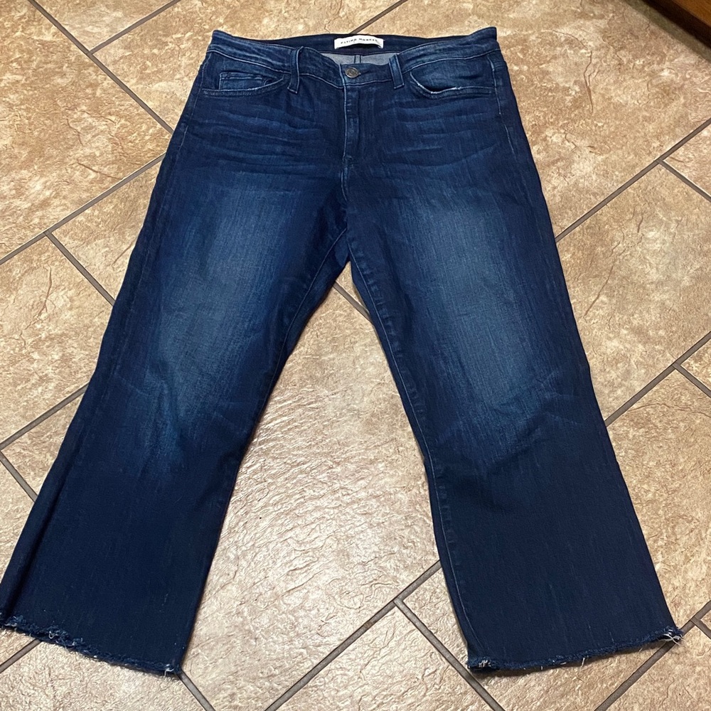 Flying Monkey Dark Indigo Wide Leg Cropped Size 28 Raw Hem Jeans